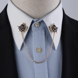 Gold Collar Chain Pin Clip, Vintage Floral Collar Chain Brooch For Men or Women, Suit Shirt Accessory, Gold Color Collar Brooch, Unique Gift