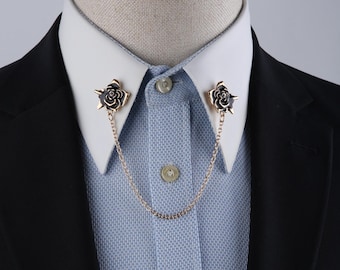 Gold Floral Collar Chain: Vintage Rose Lapel Pin Brooch