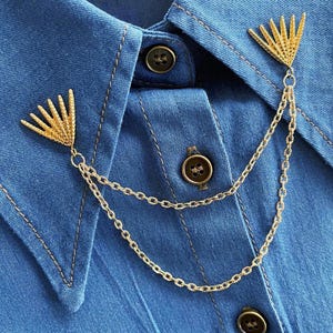 Unique Gold Collar Chain Brooch for Shirts, Double Chain Collar Pin Accessory for Men & Women, Formal or Casual Wear Stainless Steel Pin