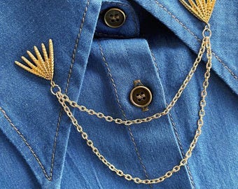 Gold Collar Chain Pin: Stainless Steel Shirt Brooch