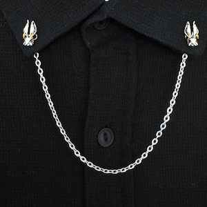 Gothic Punk Sphynx Rabbit Collar Pin: Red Eyes, Metal Chain