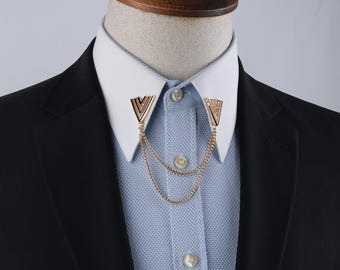 Triangle Collar Chain Pin: Gold & Black Lapel Brooch