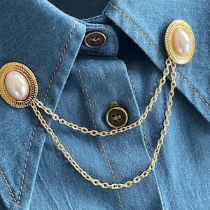 Broche de lapela de corrente dupla dourada: broche de lapela de aço inoxidável
