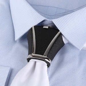 Black Leather Tie Knot Cover with Silver Accents: Groomsmen Gift