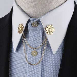 Daisy Gold Collar Chain Pins, Unique & Elegant Collar Chain Brooch, Men or Women Collar Brooch, Sunflower Shirt Collar Chain, Handmade Pins
