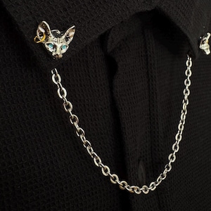 Sphynx Cat Collar Chain Pin: Gothic Punk Shirt Accessory