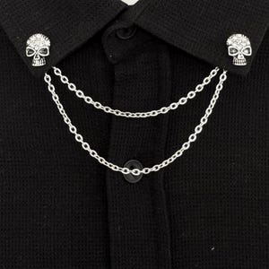 Skull Collar Chain Pin: Gothic Rhinestone Brooch, Punk Rock Jewelry