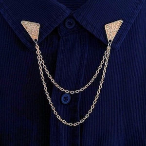 Clipe de ponta de colarinho de corrente dourada estilo vintage: broche de camisa elegante