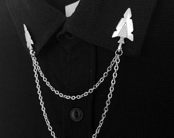 Cadena para cuello con forma de flecha: Clip para camisa plateado de estilo gótico punk - Moda unisex