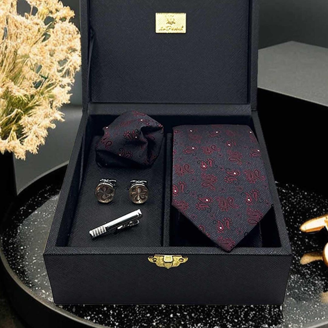 Men's Accessory Gift Set With Handkerchief, Handmade Cufflinks, Tie ...