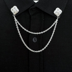 Vintage Silver Collar Chain Brooch: Gothic Lapel Pin