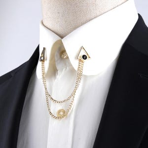 Alfileres de cuello dorados, cadena de cuello minimalista y elegante, broche de cuello para hombre o mujer, diseño triangular, cadena de cuello de camisa, alfileres de cuello de la mejor elección