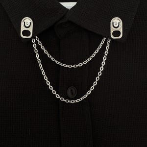 Pull Tab Collar Chain Brooch: Punk Silver Shirt Pin