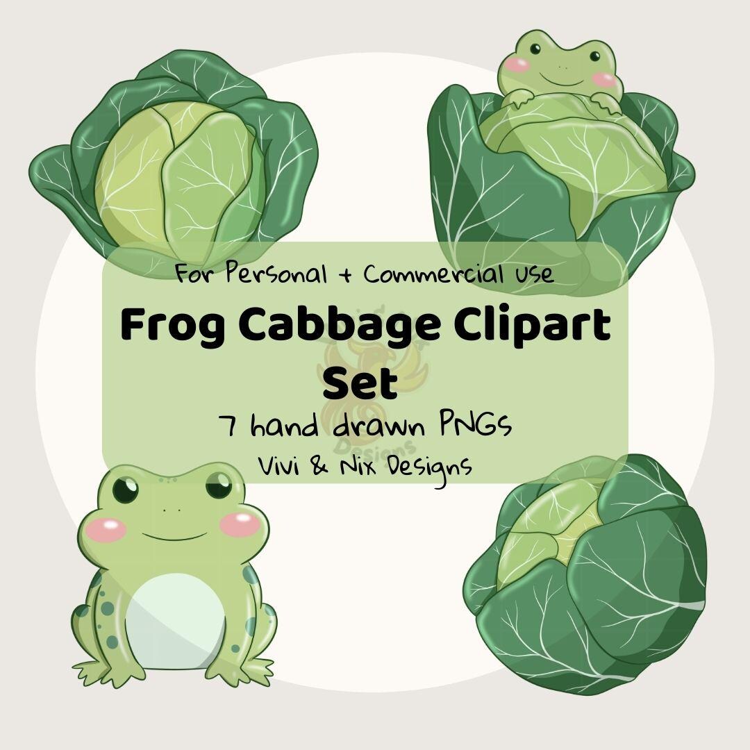 Frog Cabbage Clipart Set Cute Garden Frog PNG Hand Drawn Vegetable ...