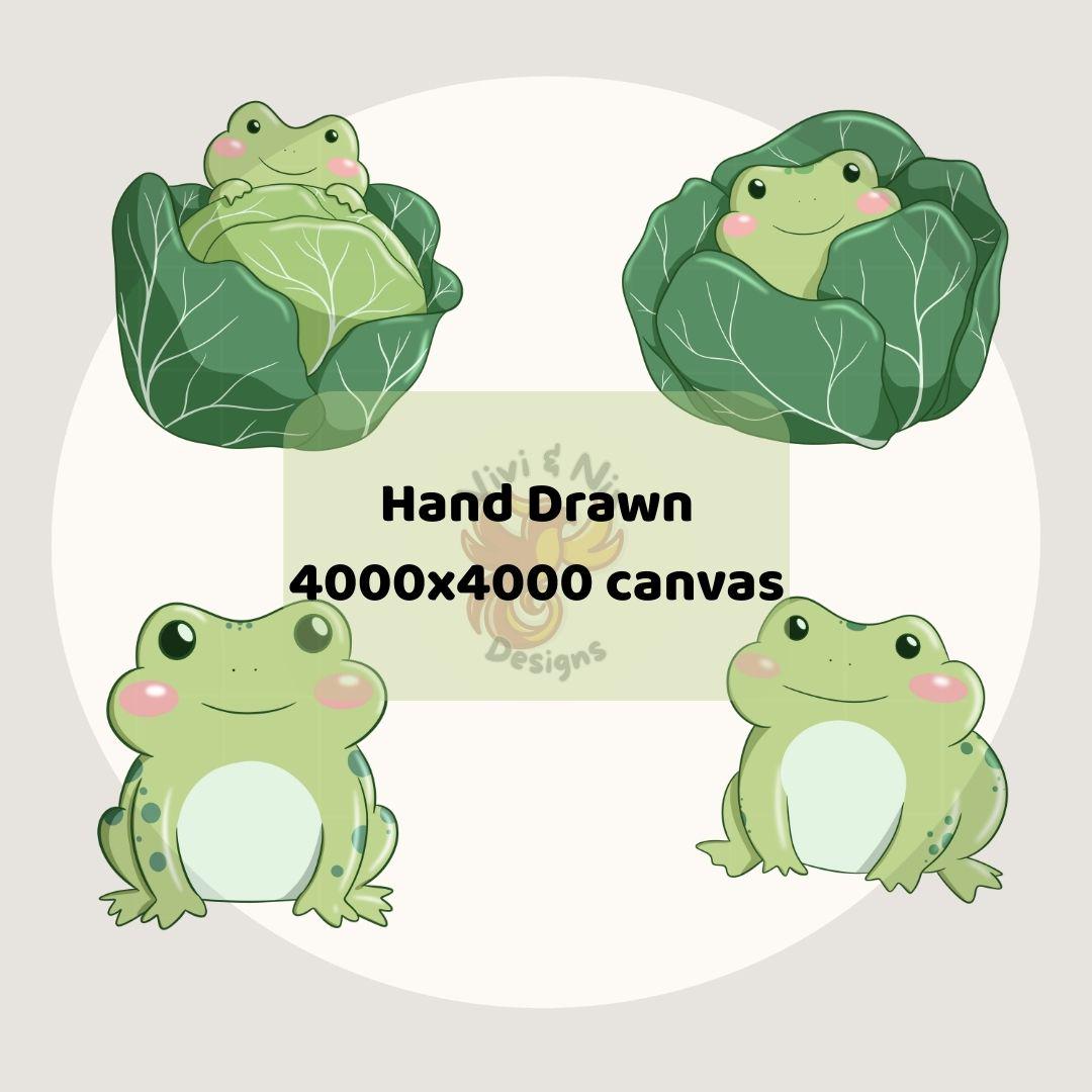 Frog Cabbage Clipart Set Cute Garden Frog PNG Hand Drawn Vegetable ...