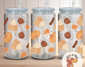 Pumpkin Spice Pancake Glass Can Wrap Digital Download 16oz 20oz Beer Can Glass Wrap Fall Coffee PNG UVDTF