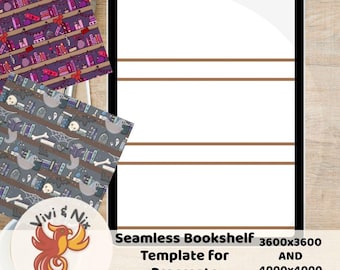 Procreate Bookshelf Seamless Template 4000px & 3600px Digital Pattern Base Shelf Design for Seamless Repeat Patterns Template for Shelves