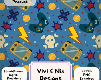 Video Game Seamless Pattern, Gamer Digital Paper, Boys gaming print, Kids Tech Print, 300DPI PNG Download, Instant Download Background