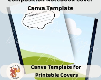 Canva Template for Composition Notebook Cover  6.9" x 10" Drag & Drop Layout Easy to Use for Digital or Printable Covers