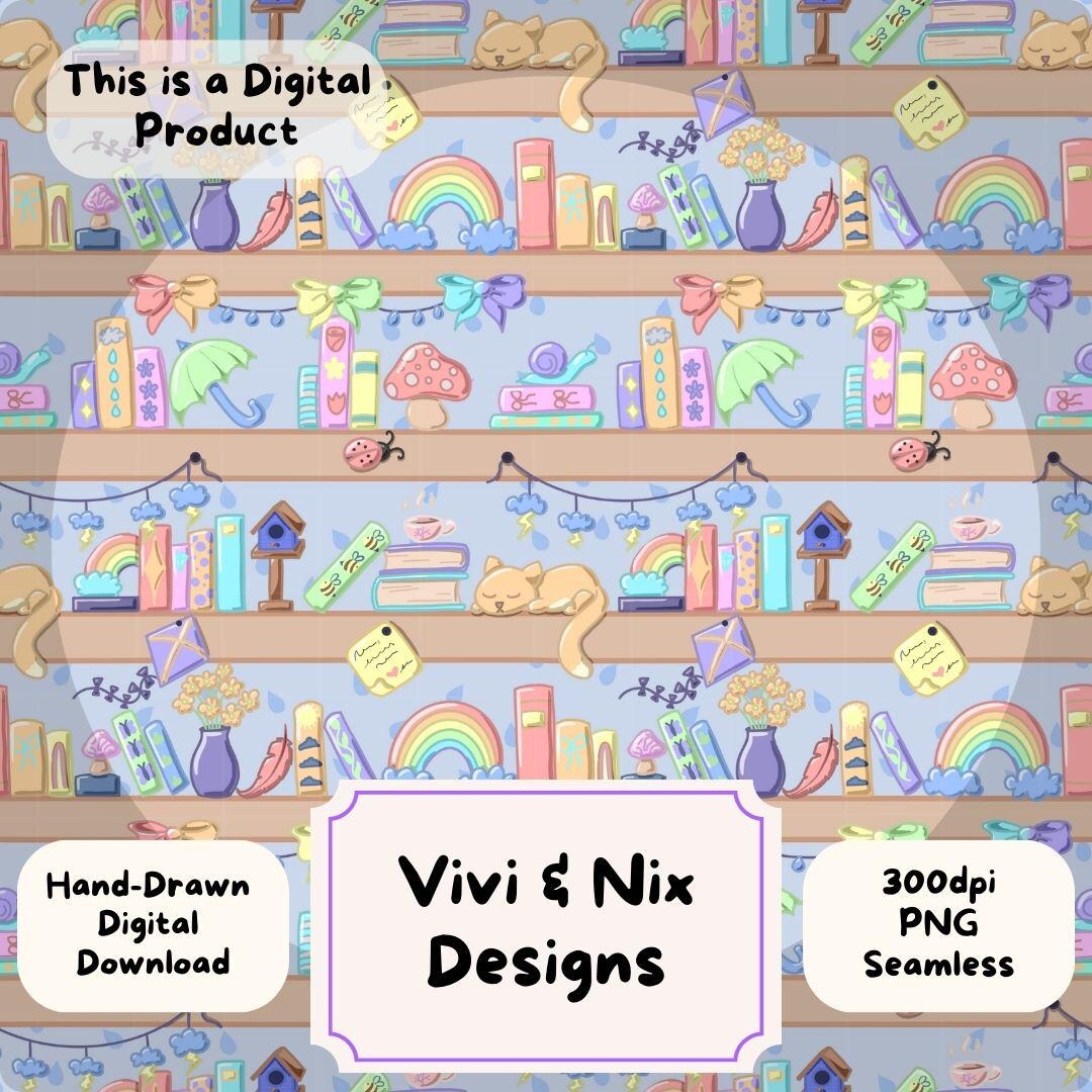 Bookish Pastel Rainbow Bookshelf Seamless Pattern Spring Seamless ...