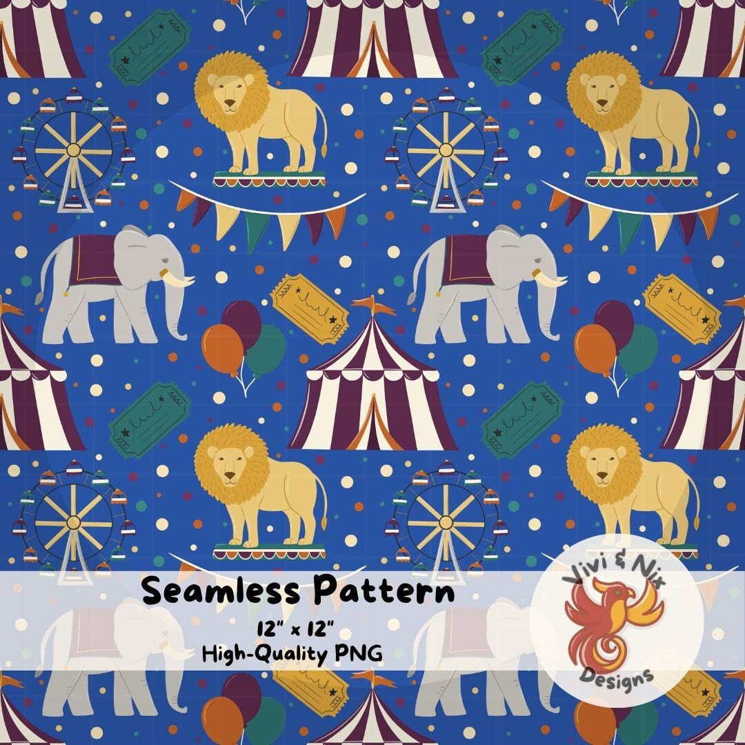 Circus Seamless Pattern PNG Carnival Animals Digital Paper Ferris Wheel ...
