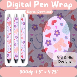Nursing Pen Wrap PNG | Digitaler Download 300dpi hochwertige nahtlose Pen Wrap für Sublimation | Hand gezeichnetes Design | 3,8cm x 12cm