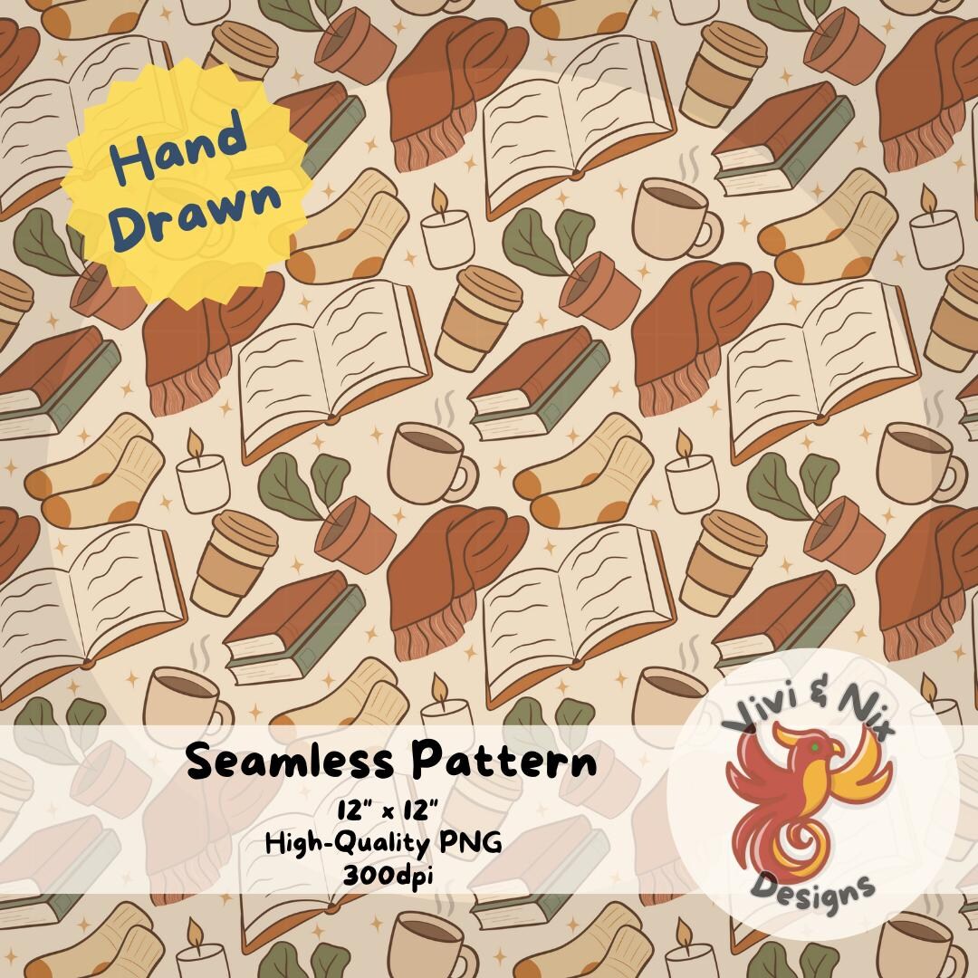 Cozy Books & Reading Seamless Pattern PNG, Bookish Pattern, Stack of ...