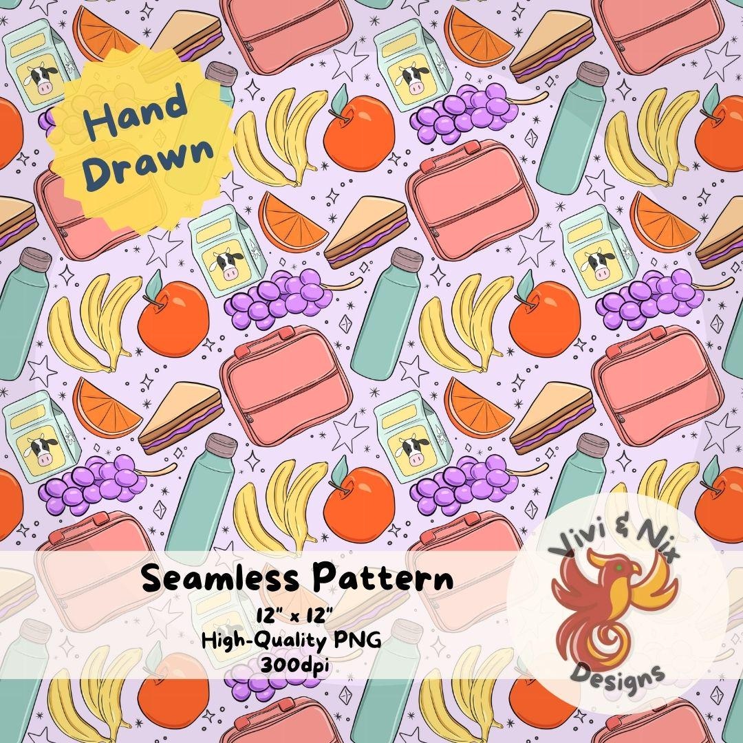 Lunch Pattern School Lunch Seamless Pattern Cute Back to School Digital PNG Lunchbox ...