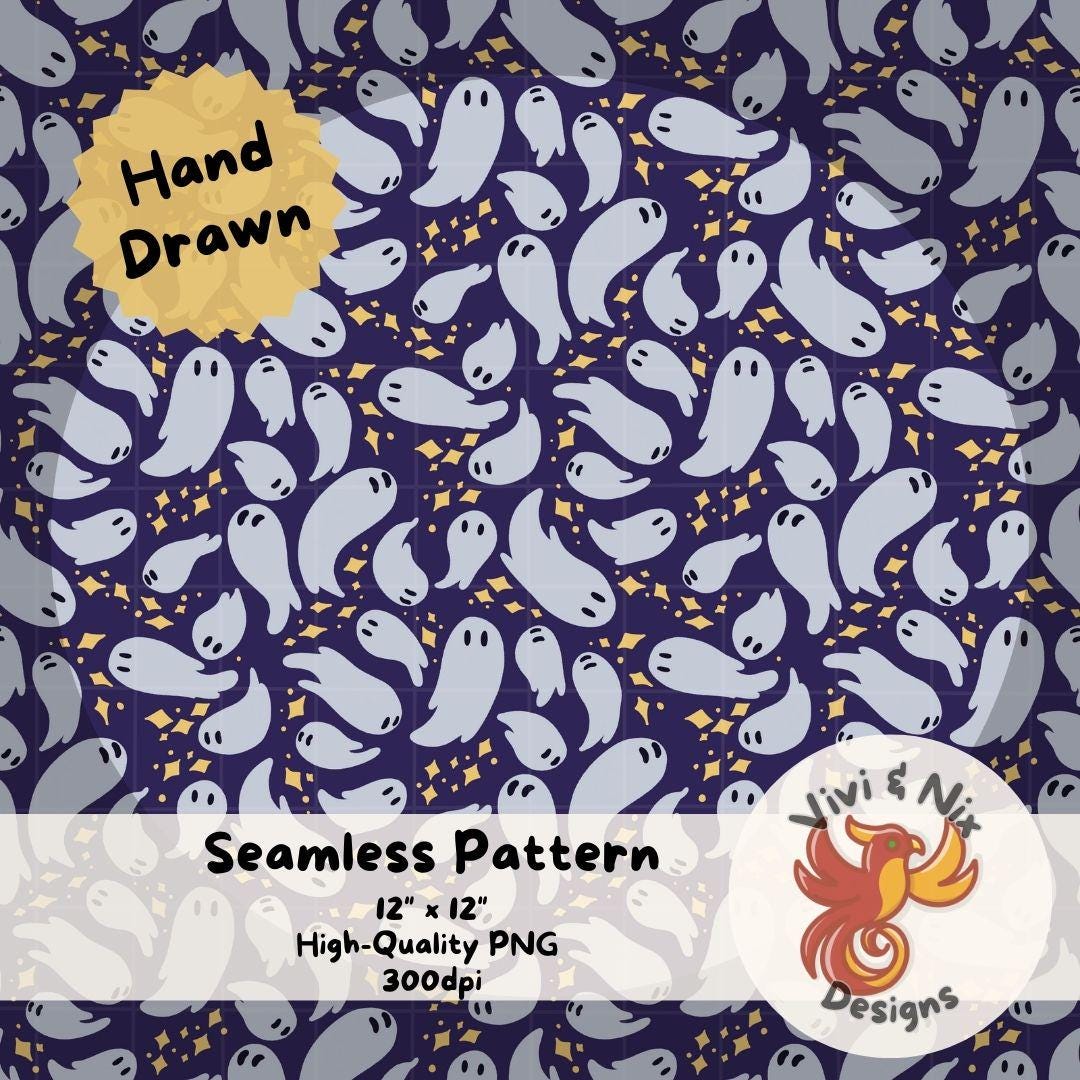 Spooky Cute Ghost Seamless Pattern, Ghost Digital Paper on Blue, Dark ...
