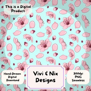 Cherry Blossom Seamless Pattern, Spring Seamless Design, Sakura Floral Pattern, Floral Digital Paper, Hand Drawn PNG Download, Pink Flower