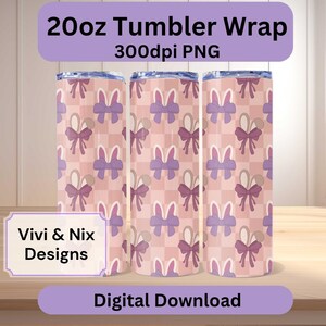 Easter Bunny Bow 20oz Skinny Tumbler Wrap Sublimation Seamless 300dpi PNG Seamless Digital Wrap|Easter Tumbler Wrap|Coquette Bow