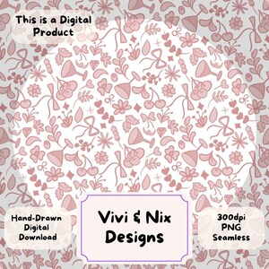 Cherry Martini Seamless Pattern, Ditsy Floral Digital Paper, Floral Print, 300DPI PNG, Olives and Coquette Bows, Instant Download