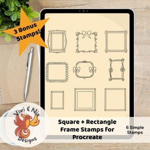 Procreate Frame Stamp Brushes Square and Rectangle Set 9 Digital Stamps for iPad Drawing