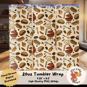 Father’s Day Tumbler Wrap PNG Grill Master Digital Wrap Burgers & Hot Dogs Sublimation BBQ Dad Gift 20oz Skinny Tumbler PNG Gift for him