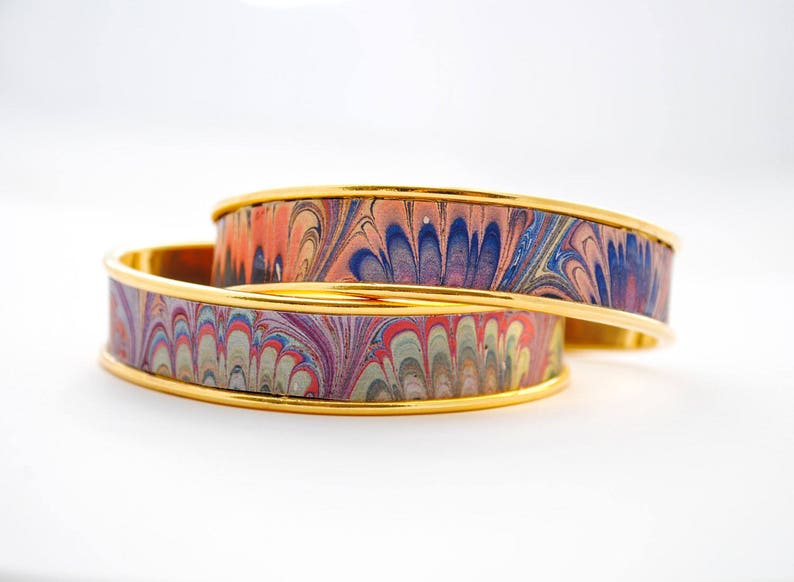 Repurposed Jewelry SALE Blue Rainbow Pastel Swirls Vintage Tin Cuff Bracelet Lavender Pink Upcycled Jewelry