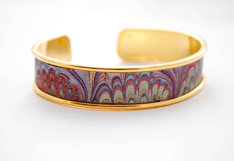 Repurposed Jewelry SALE Blue Rainbow Pastel Swirls Vintage Tin Cuff Bracelet Lavender Pink Upcycled Jewelry