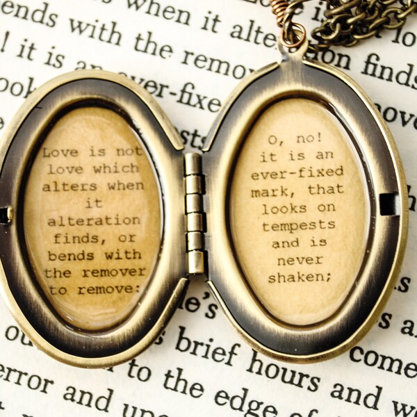 Shakespeare Zitat Medaillon - Sonnet 116 - Liebe ist nicht Liebe, die sich ändert, wenn es Änderung findet - Hochzeit Medaillon, Braut Geschenk, Jahrestag
