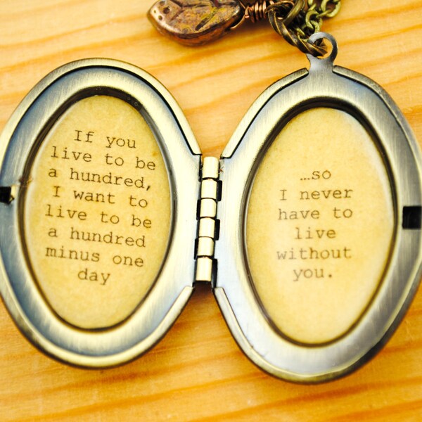 Winnie the Pooh Quote - If you live to be a hundred I want to live to be a hundred minus one day - Women's Locket - Friendship Jewelry -
