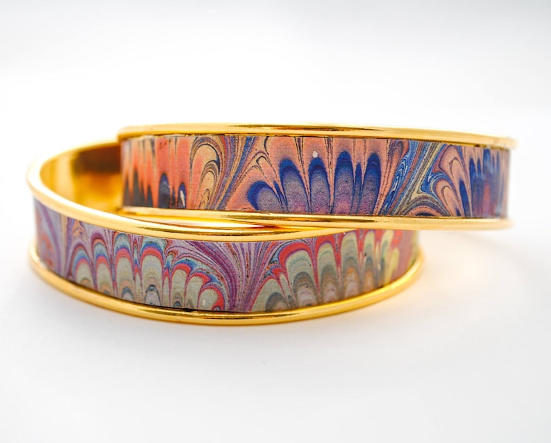 Repurposed Jewelry SALE Blue Rainbow Pastel Swirls Vintage Tin Cuff Bracelet Lavender Pink Upcycled Jewelry