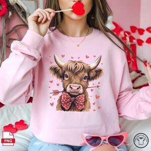 Highland Cow Png, Valentine Coquette Png, Valentine&#39;s Day Png, Valentine Heart Png, Retro Valentine Png, Valentine Shirt Png, Love Png