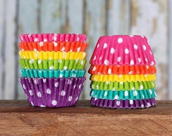 MINI Cupcake Liners: Bright Rainbow Cupcake Liners, Mini Polka Dot Cupcake Liners, Mini Rainbow Cupcake Liners, Candy Cups (120)