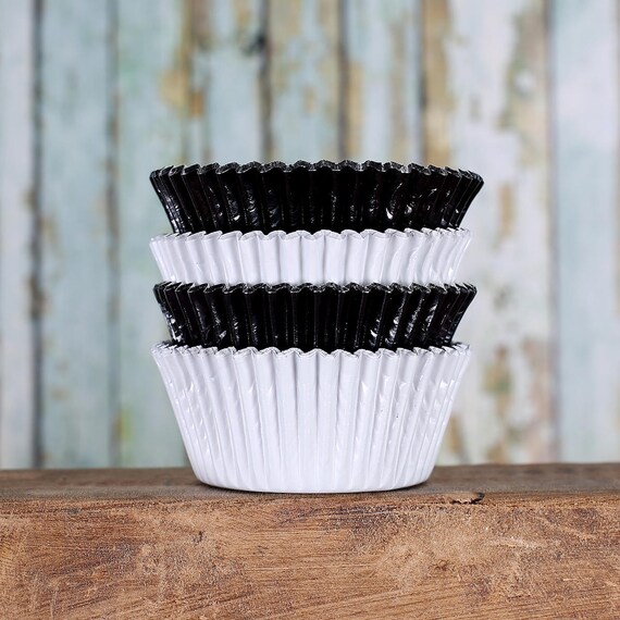 Black & White Foil Cupcake Liners, Foil Baking Cups, Foil Muffin Liners, Metallic Cupcake Liners, New Years Eve Cupcake Liners Il_570xn