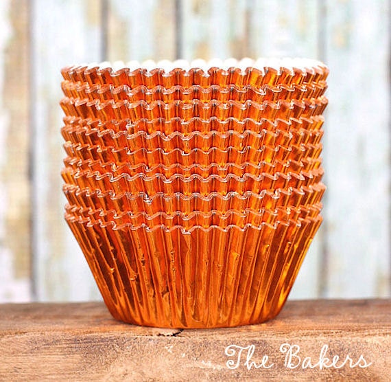 Orange Foil Cupcake Liners Orange Foil Baking Cups Foil Etsy