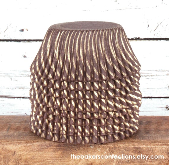 Items similar to BULK Brown with Gold Stripe Cupcake Liners (500 count