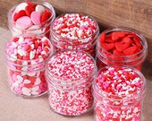 Valentine's Sprinkles Set, Sweetheart Sprinkles Kit, Red, White and Pink Sprinkles, Heart Sprinkles, Mini Sprinkles (1 oz - 6 jars)