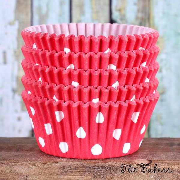 Red Polka Dot Cupcake Liners, Party Cupcake Liners, Polka Dot Liners, ColorBlock DESIGNER GREASE RESISTANT Liners (50 count)