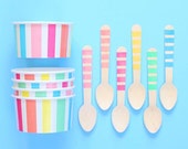 Pastel Rainbow Stripe Ice Cream Cups & Wooden Spoons, Pastel Ice Cream Cups, Ice Cream Bowls, Ice Cream Social, Ice Cream Spoons (12)