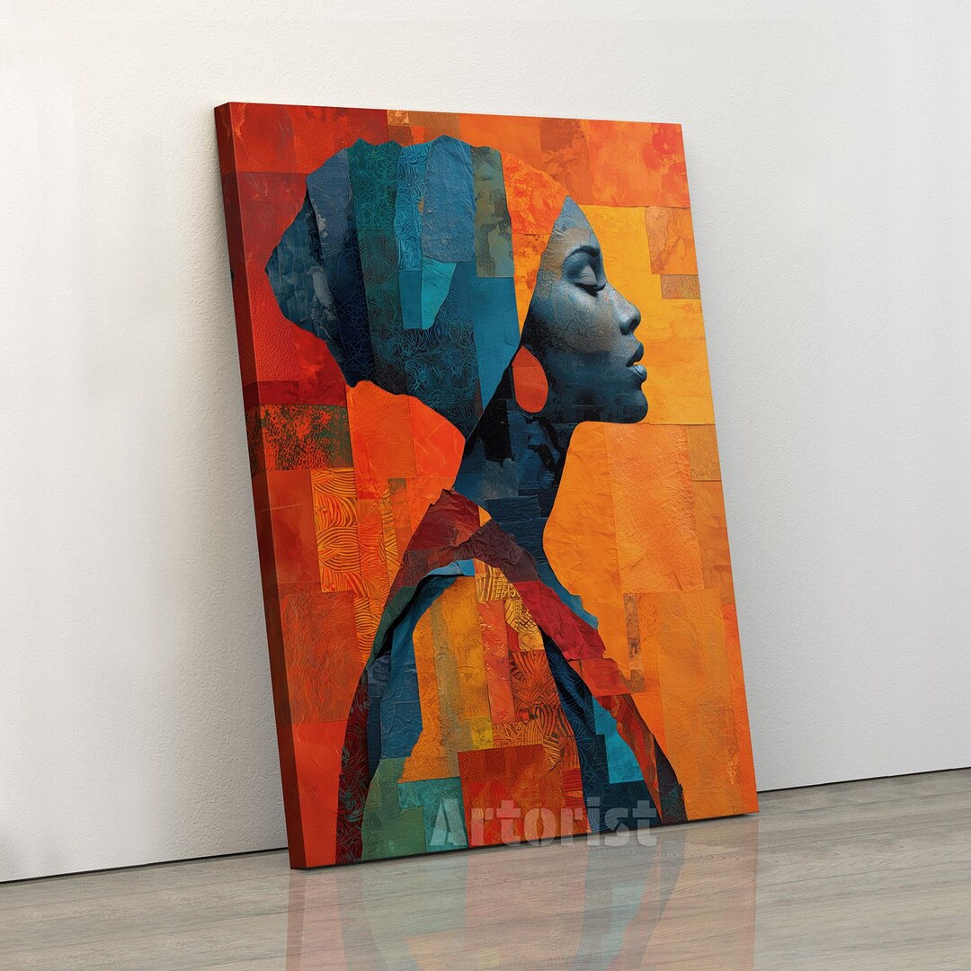 Modern African Woman Portrait Abstract Color Block Art Canvas - Etsy
