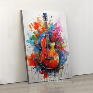 Colorful Abstract Guitar Wall Art Print – Vibrant Bohemian Wall Decor, Music Lover’s Gift, Splash Art for Kids Room, Eclectic Home Art