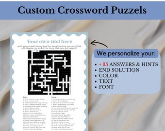 Crucigramas personalizados / Diseñamos tus crucigramas al 100 % / Regalos personalizados para cumpleaños, bodas y ocasiones especiales / Más de 35 pistas y respuestas personalizadas